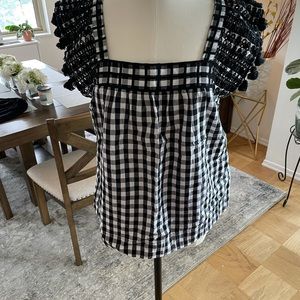 Jcrew Gingham Pom Pom Top